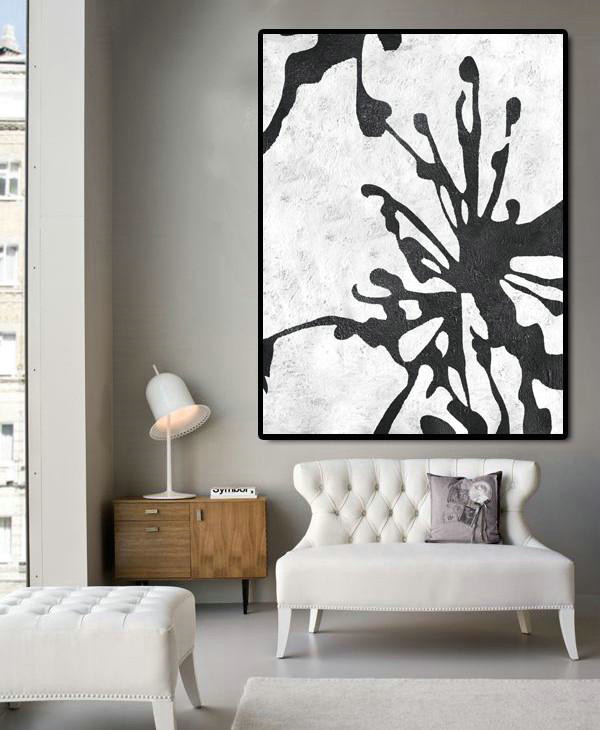 Abstract Artwork Online,Black And White Minimal Painting On Canvas - Original Abstract Oil Paintings